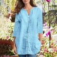 thumbnail image 2 of HAiming Womens Cotton Linen Button down Shirts Summer Casual 3/4 Sleeve V-Neck Loose Work Office Blouse Tops, 2 of 6
