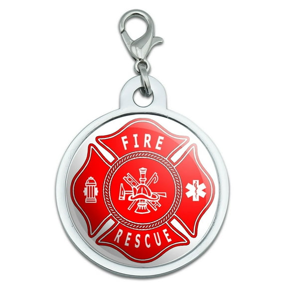 Fire and Rescue Maltese Cross - Red Large Metal ID Pet Dog Tag