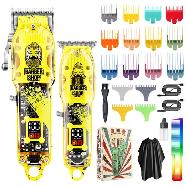 Graflsoa Professional Hair Clipper Set with LED Display, Long Battery Life, and Multiple Guide Combs for Precision Haircuts and Trimming - Yellow Earl Design