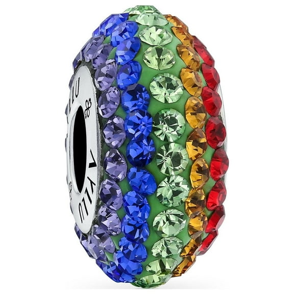 Bling Jewelry Womens Colorful Rainbow Crystal Bead Charm  Spacer for European Bracelet Sterling Silver
