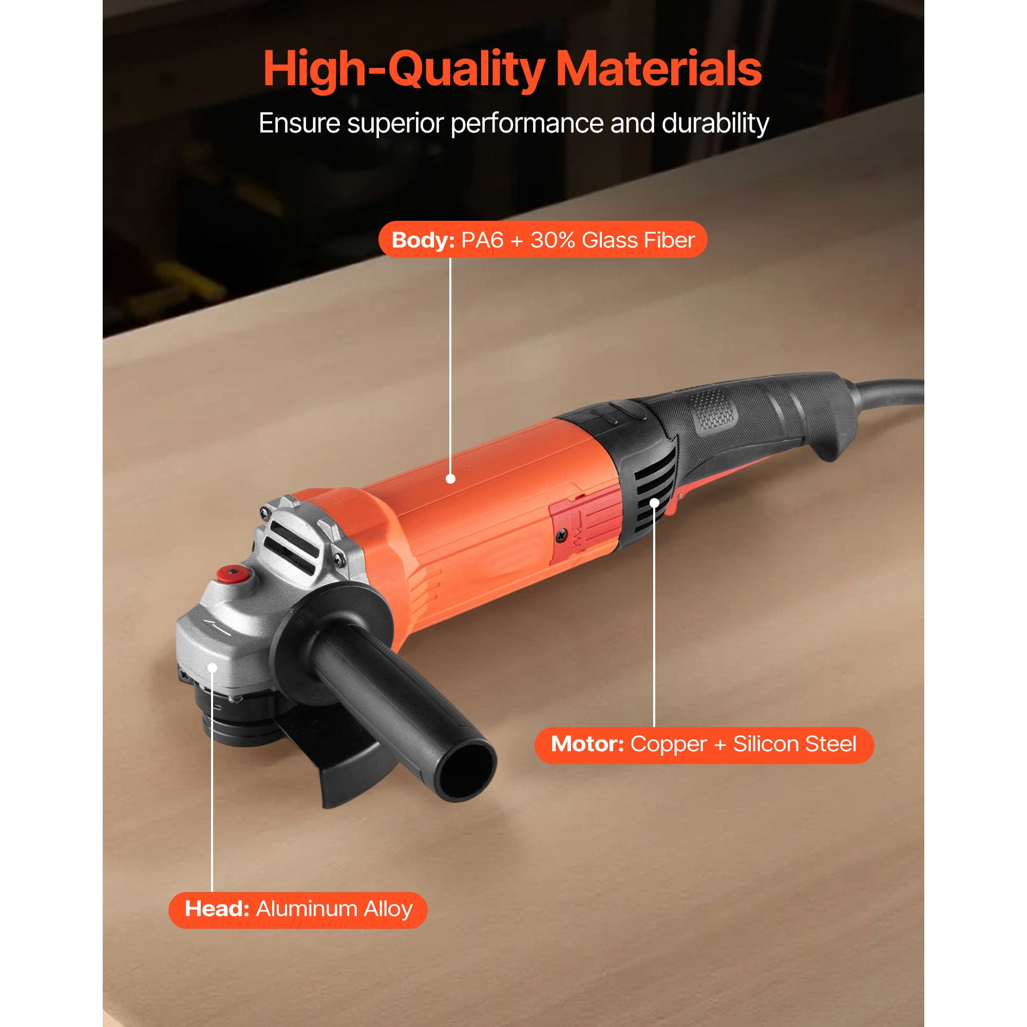 KFFKFF 5" Electric Angle Grinder, 10-Amp High-Speed Power Tool, 10000 RPM Corded Grinder with 230° Adjustable Dust Guard for Metal Cutting, Grinding, and Rust Removal (Disc Not Included)