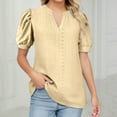 thumbnail image 2 of MIXUE Boho Tops For Women Summer Solid Color V Neck Short Sleeve Trendy Slim Fit Casual T-shirts Outwear,Yellow,S, 2 of 5