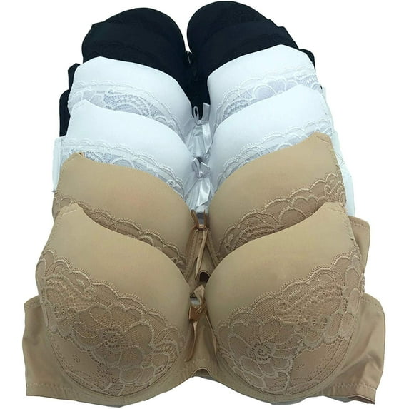 Iheyi Plus Size 6 Pieces Wired Full Cup Lace Plain Light Padded D/DD/DDD Bra (42DDD, 8241)