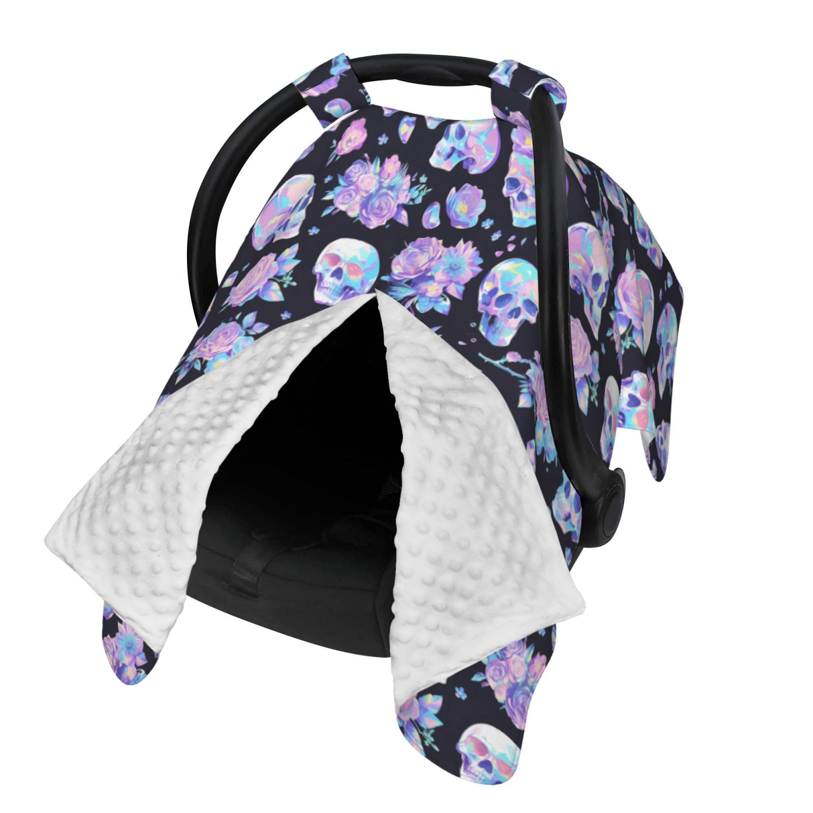 Naloa Blue Skull Flower Baby Car Seat Cover, Breathable Baby Carrier Cover, Multiuse Baby Carrier Cover & Nursing Breastfeeding Cover