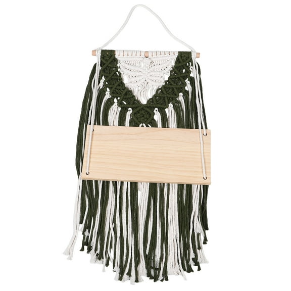 Masteelf Single Tier Macrame Boho Wall Hanging Shelf Handmade Bohemian Wooden Woven Plants Floating Shelves Decor Organizer For Bathroom Bedroom Home Nursery Storage Green