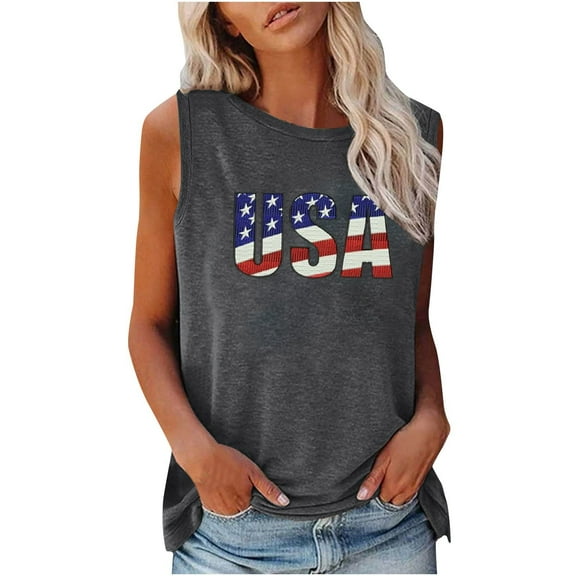 IROINNID Sleeveless Tank For Women Fashion Comfortable Casual Top Round Neckline Women Tops 4th Of July