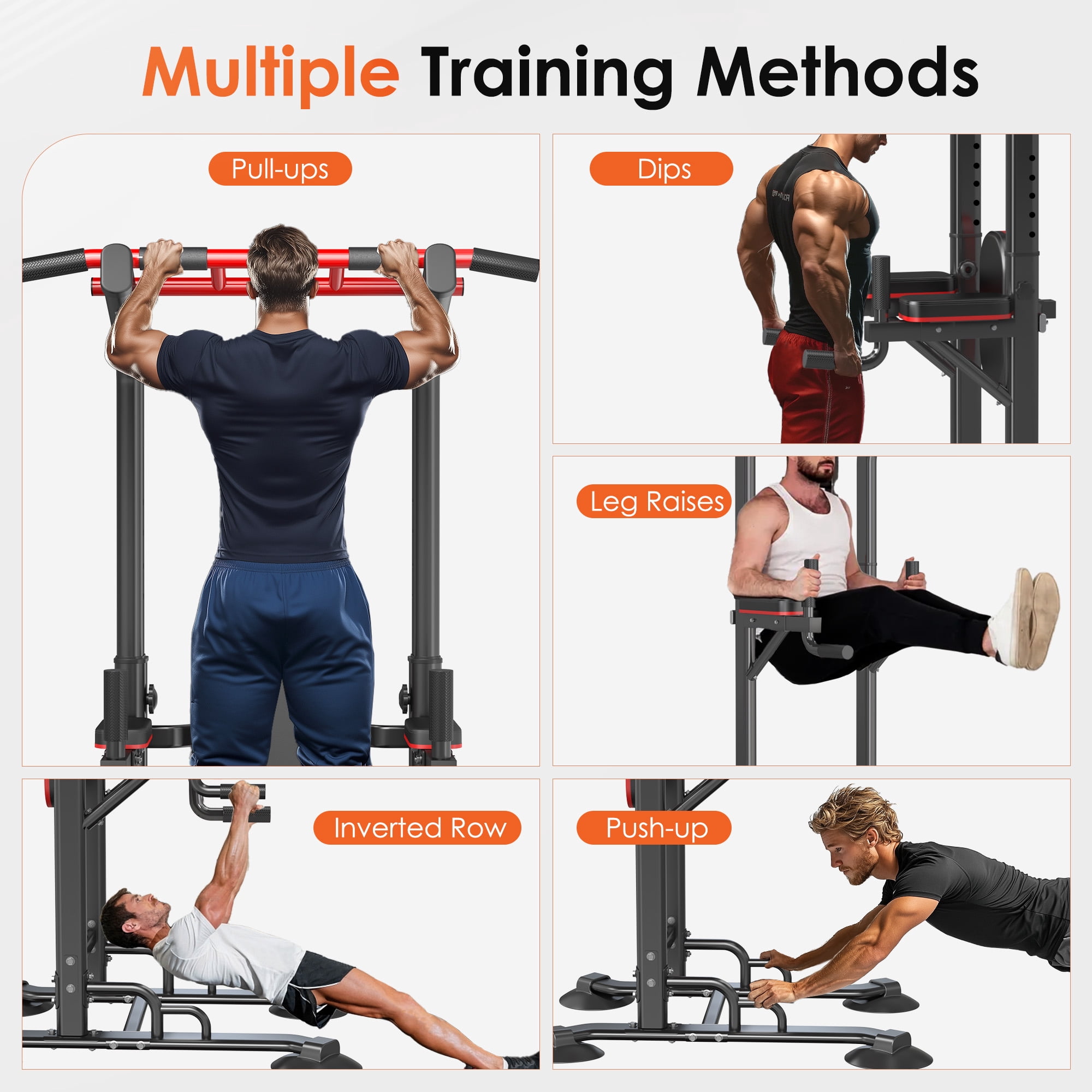 SogesPower 94.5"H Power Tower Pull Up Bar Station with Bands, 12 Adjustable Height Pull Up Bar Stand for Home Gym, Multi-Function Pull Up Dip Station Strength Training Fitness Equipment, 330LBS,Balck