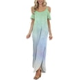 thumbnail image 2 of Fridja Femmes Froid Épaule Manches Courtes U-Cou Imprimé Robe Droite de Sol-Longueur, 2 of 9