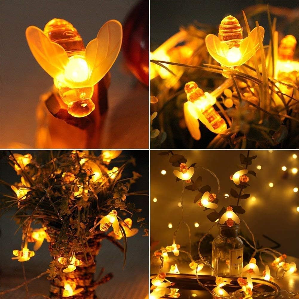 SHANJIA Solar String Lights,7m 50 LED 8 Modes Honey Bee Fairy Lights Solar Powered Waterproof Outdoor for Garden, Lawn, Outdoor Party, Wedding, Christmas Decorations