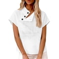 thumbnail image 6 of Womens Tops Tshirts Cotton Linen High Neck Cap Sleeve Shirt Fashion Casual Cotton Linen Blouses Tops on Sale, 6 of 6