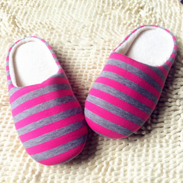 baozhu - Winter Warm Home Stripe Anti-Slip Soft Sole Slippers Shoes ...