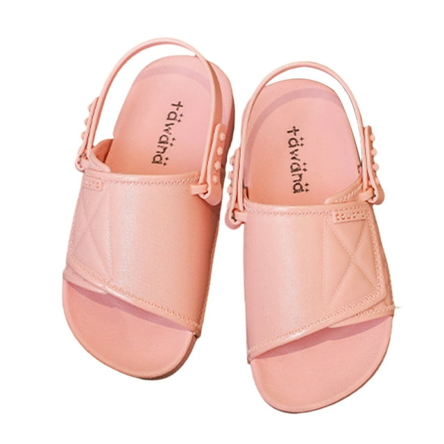 Mialoley Kid Boy Girl Summer Sandals, Solid Color PVC Flat Bottom Anti-Slip Open Toe Shoes with Adjustable Buckle