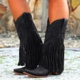 thumbnail image 2 of Shadoumai Fringe Cowgirl Boots for Women Pointed Toe Heel Cowboy Wide Calf Boots Classic Embroidery Tassel Pull On Boot Fall Winter Western Vintage Wedding Party Country Mid Calf Booties, 2 of 8