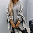 thumbnail image 6 of Women'S Elegant Knitted Cape Sweater Crew Neck Long Sleeve Baggy Tops Fashion Knitted Shawl Sweater Grey L, 6 of 8