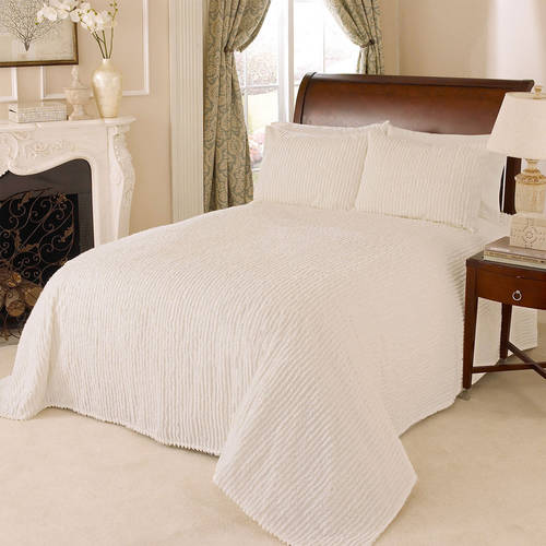 Full Beatrice Home Fashions Channel Chenille Bedspread White
