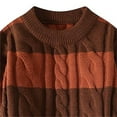 thumbnail image 4 of Mens Jacket Sweater Crewneck Loose Thickened Striped Knit Mens Warm Clothes,Coffee,L, 4 of 5