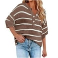 thumbnail image 2 of ZHYou Women's Sweaters Women's Elbow Sleeves Striped Button Crew Neck Knitted Sweaters, 2 of 6