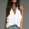 thumbnail image 6 of Hueook Loose Tank Tops for Women V Neck Sleeveless Linen Blouse Ruffle Hem Tunic Shirts Ladies V-neck Sleeveless Lace Top White XL, 6 of 6