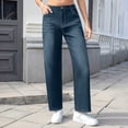 thumbnail image 6 of yardsong Women's Sherpa Lined Straight Leg Jeans High Waisted Stretchy Fleece Winter Warm Casual Denim Pants with Pockets Blue,M, 6 of 8