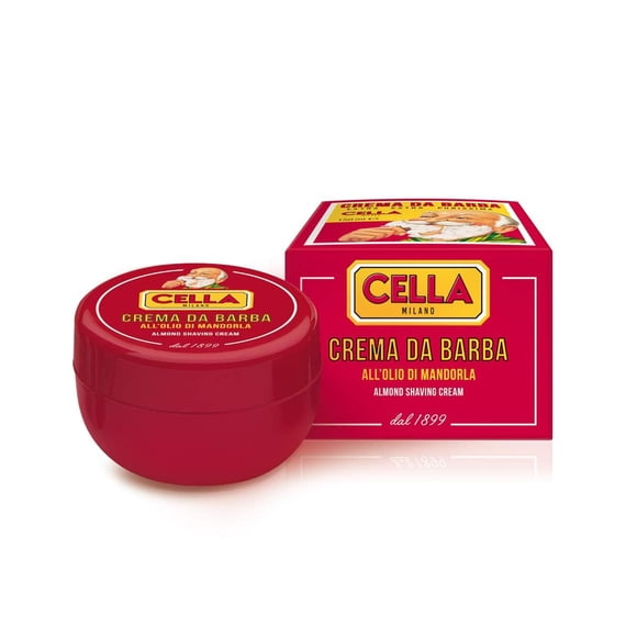 Cella Milano Crema de afeitar italiana clásica de almendras - Crema/jabón de afeitado húmedo a base de sebo premium para hombres - Espuma hidratante rica - Un favorito de las barberías europeas durant