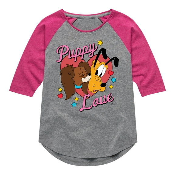 Disney - Fifi And Pluto Puppy Love - Toddler & Youth Girls Raglan Graphic T-Shirt