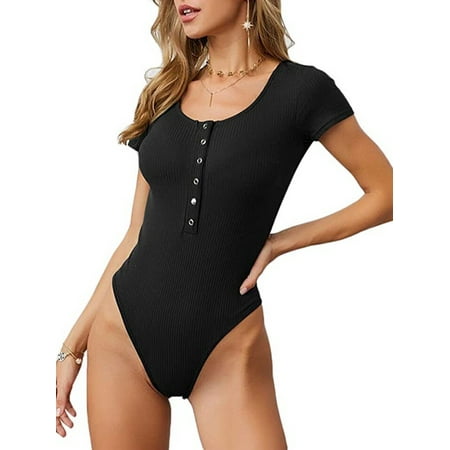 Luiryare Women Short Sleeve V Neck Jumpsuit Bodysuit Leotard Top Romper Blouse