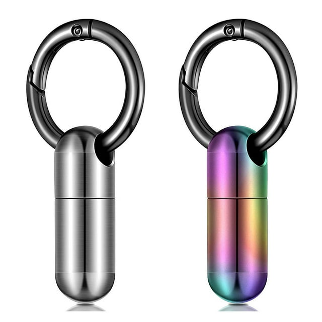 2 Pieces Keychain Pill Holder Tiny Keychain Pill Case Titanium Keychain Medication Pill Holder Waterproof Pill Container Portable Titanium Pill Case with Keychain