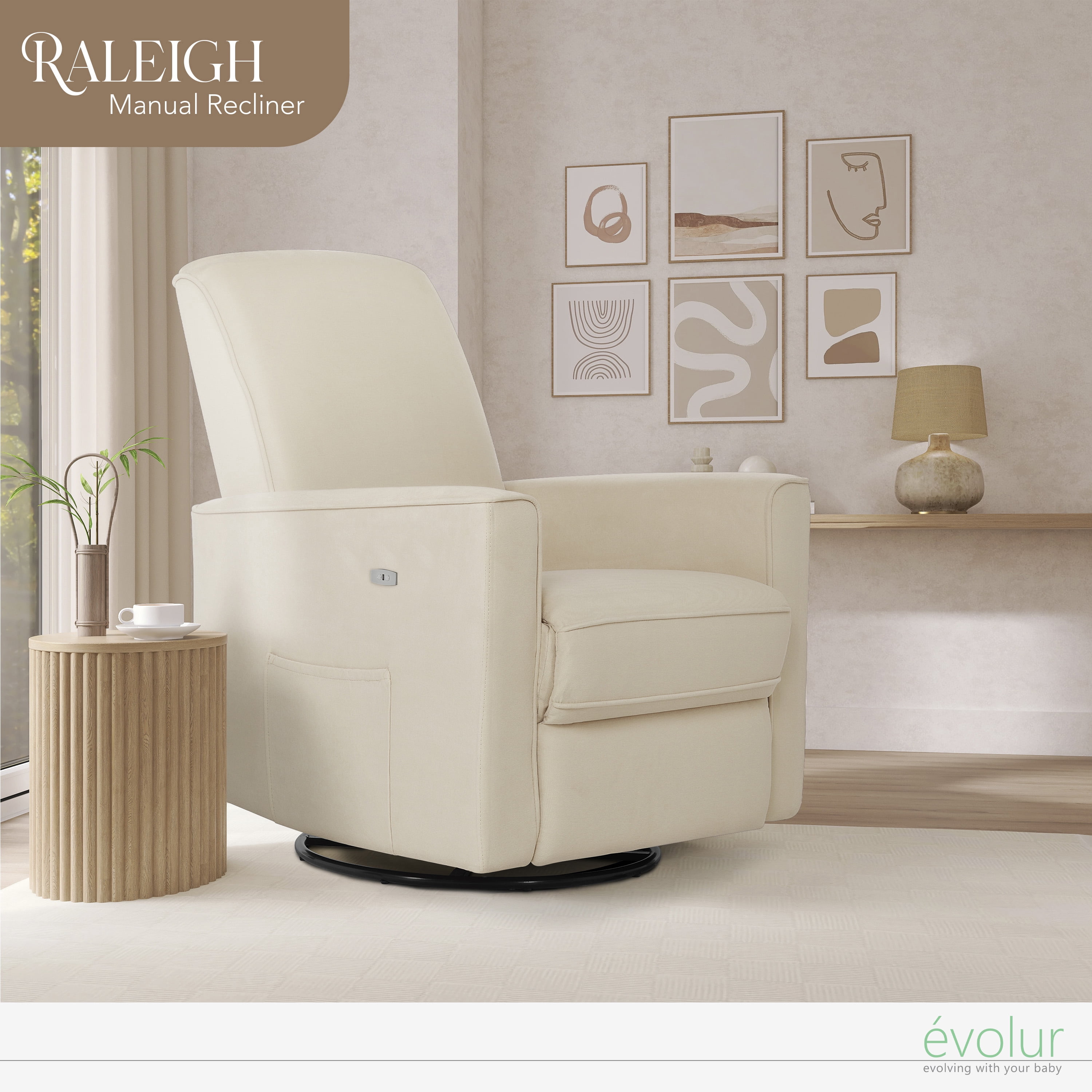 Evolur Harlow Power Recliner and Gliding Rocker with USB Charger Port, Shell