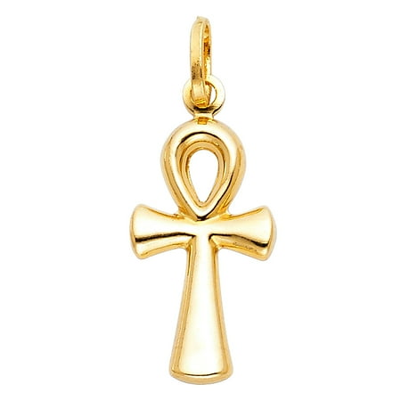 30 Mm Cross Pendant - FB Jewels 14K Yellow Gold Ankh Christian Crucifix Cross Big Pendant 30mm X 12mm