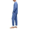 thumbnail image 4 of Dwelliawo Mens Pajamas Set Henley T-Shirt Neck Long Sleeve Tshirts and Pants with Pockets Two Pieces Lounge Pjs Loose Comfortable Solid Color Dressy 2025 Fall Loungewear Set Dark Blue L, 4 of 9