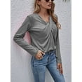 thumbnail image 3 of Gustave Women's V Neck Long Sleeve T-Shirts Fashion Cross Wrap Tops Solid Casual Loose Tunic Blouse Tee for Fall Winter "Gray, M", 3 of 5