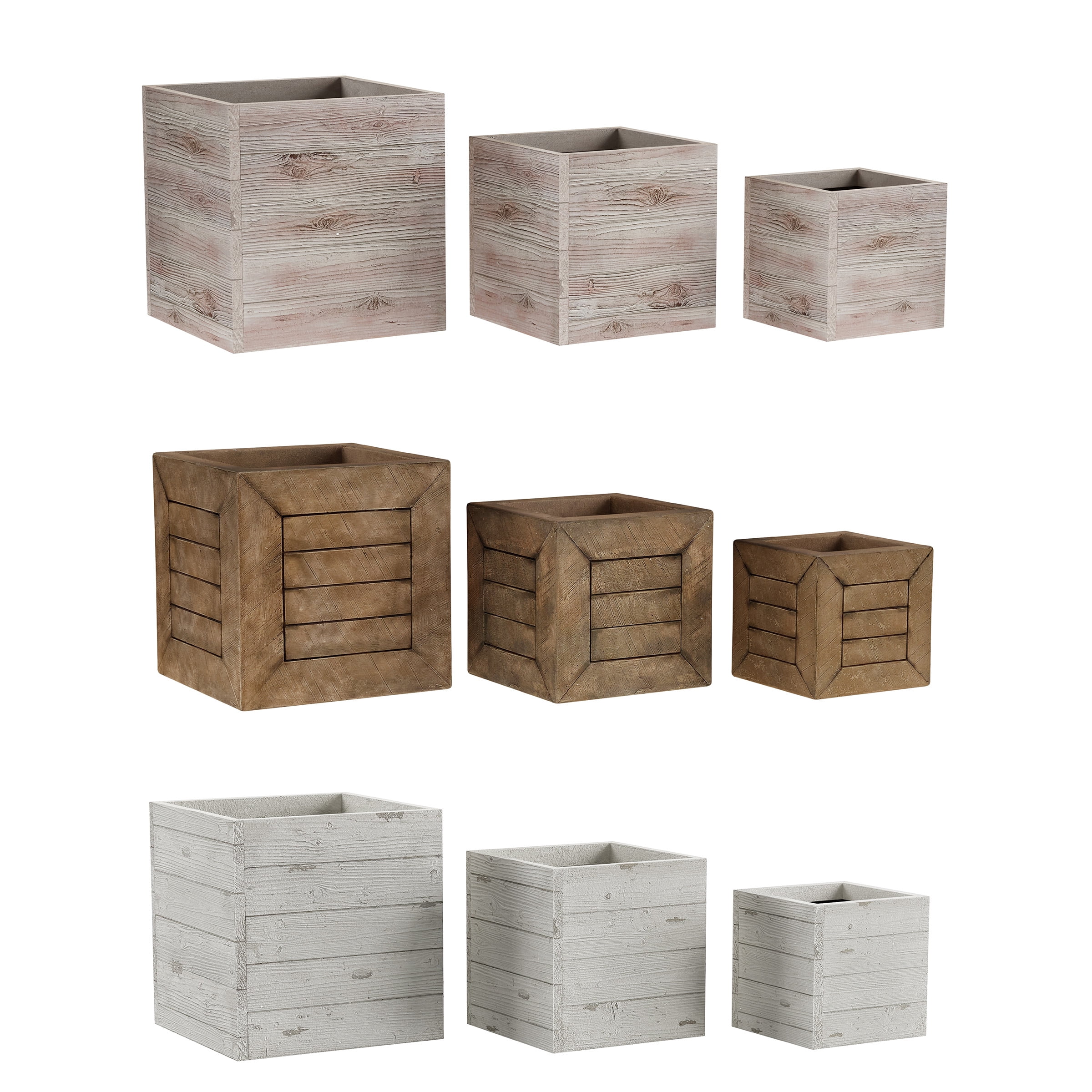 Pure Garden 15.7”, 12.7” and 10” Large Outdoor Planters Set of 3 (Brown)
