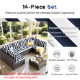 thumbnail image 5 of YLLN 14-Piece Outdoor Sectional Cushions, 4" Thick Patio Replacement Set, Waterproof with Zipper, Washable Seat Cushion for 6-Seat Wicker Rattan Conversation Sets, Navy Blue and White Stripes, 5 of 7