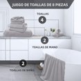 thumbnail image 4 of Juego de 8 Toallas Extra Suaves, Toallas De Baño de Vellón Coral, Incluye 2 Toalla y 2 Toallas de Baño y 4 Toallas de Mano, Secado Rápido, Máxima Absorción, Ideal para Hoteles, Hogar, Gimnasio (Gris), 4 of 4