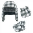 thumbnail image 2 of Hudson Baby 6Pc Trapper Hat, Mitten and Bootie Set, Charcoal White Plaid, 6-12 Months, 2 of 2
