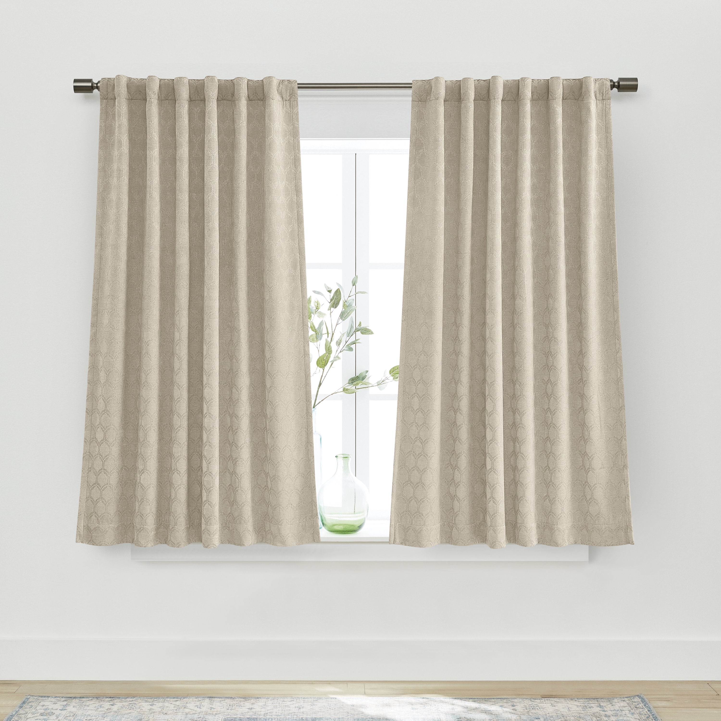Better Homes & Gardens Jacquard Velvet Blackout Curtain Rod Pocket/Back Tab Indoor Single Panel, Almond Biscuit, 50" W x 63" L, Adult