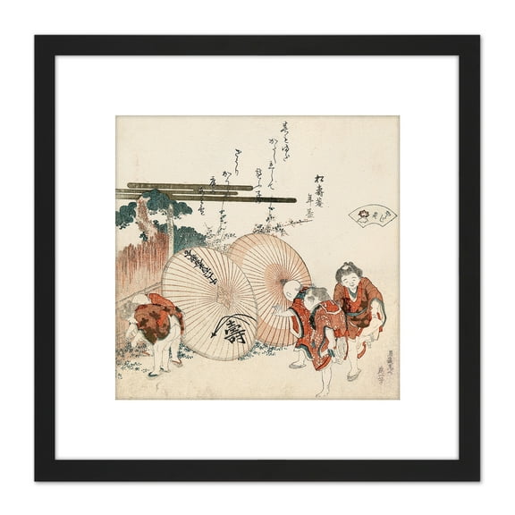 Katsushika Hokusai Lost Love Shell 8X8 Inch Square Wooden Framed Wall Art Print Picture with Mount