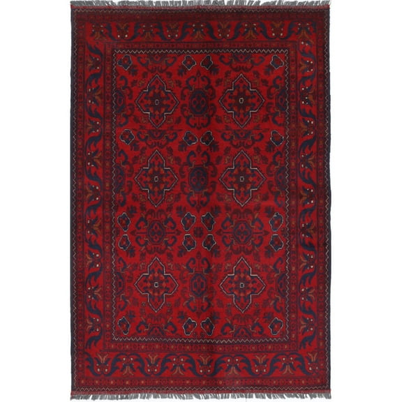 Hand Knotted Afghan Khal Muhammadi Wool Rug - 4'4'' x 6'7''