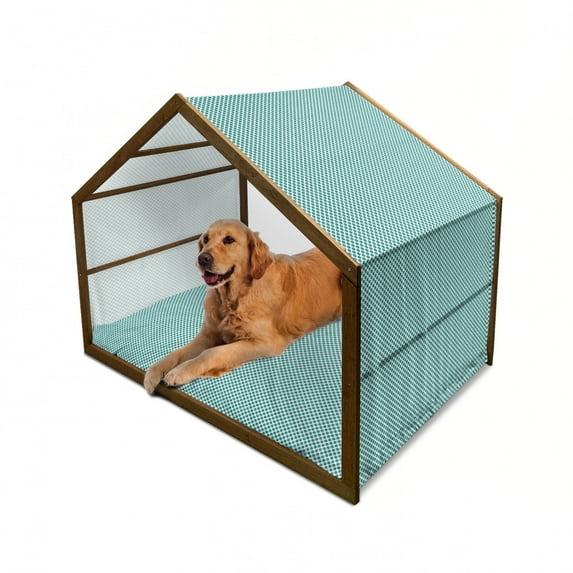 Teal Pet House, Traditional Polka Dots Pattern Design Vibrant Colored Geometrical Elements, Outdoor & Indoor Portable Dog Kennel with Pillow and Cover, 5 Sizes, Teal White, by Ambesonne