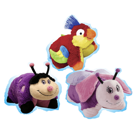 Purple and Pink Dreamy Ladybug / Pink and Purple Fluttery Butterfly / Red and Yellow Tropical Parrot (Deluxe Gift Set of 3) Pillow Pets Pee-Wees Plush Stuffed Animal Toy Rainforest Super (Best Parrot To Have As A Pet)