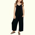 thumbnail image 5 of 9-10 Years Girls Jumpsuits Kids Sleeveless Spaghetti Straps Romper Long Pants with Pockets Black, 5 of 5