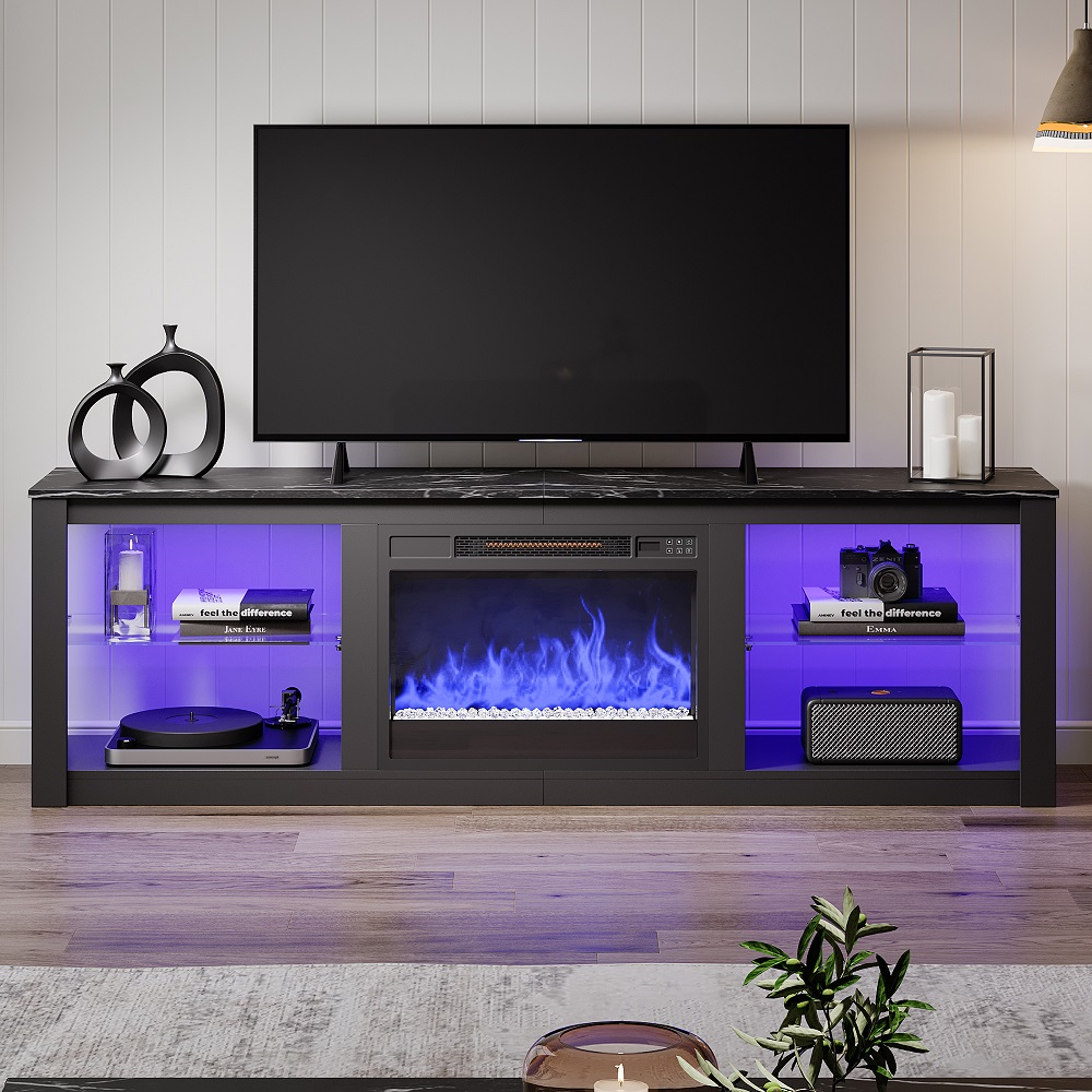 Bestier Electric Fireplace TV Stand for 75inch TV, Farmhouse Entertainment Center with LED Light for Living Room in Black - image 3 of 10