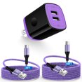 thumbnail image 1 of USB Wall Charger Block,ABCPOW 2.1A Dual Port USB Charger Block with 2PACK Android Phone Charging Cord Type C Cable USB C Charging Cables 6ft10ft USB Brick Charger Box Fast Charging Block,Purple, 1 of 1