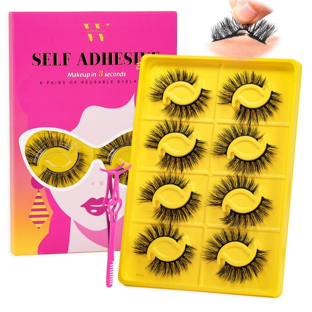 Cils Autocollants 8 Paires de Cils Autocollants Réutilisables, Aucune Colle Nécessaire, Aucun Résidu Collant pour Extensions de Cils Diy avec Pinces à la Maison par WLFRHD (Cadeau, Kit D-Mix8-18mm)