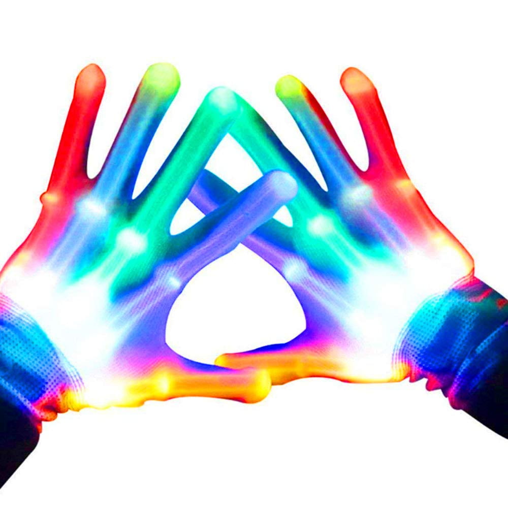 LED Gloves Finger Lights 6 Modes Flashing Rave Gloves Costume Party ...