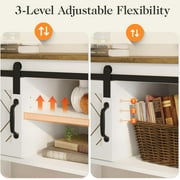 CozyHom Console Table With Storages&Shelves, Side Entryway Table With Sliding Barn Doors for Office, Bedroom, White-Brown
