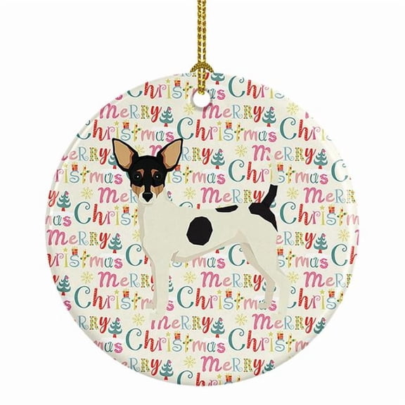 Toy Fox Terrier Merry Christmas Ceramic Ornament 2.8 in x 2.8 in