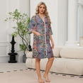 thumbnail image 2 of Women's Robes Zipper Lightweight 3/4 Sleeve Womens Bathrobe Zipper Front Knee Length Vintage Floral Print Trendy Sleepwear Nightgown with Pockets Red S, 2 of 8