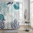 thumbnail image 3 of Summer Marine Life Shower Curtain, Graffiti Teal Corals Shell Sea Conch Starfish Waterproof Shower Curtain Set with 12 Hooks Lightweight Bath Curtains Fabric Bathroom Decor 36x72 Inches, 3 of 9