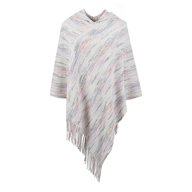 Capa de mujer, informal, cálida, con borlas, de punto, chal, bufanda a rayas, jersey, tops, capa de mujer